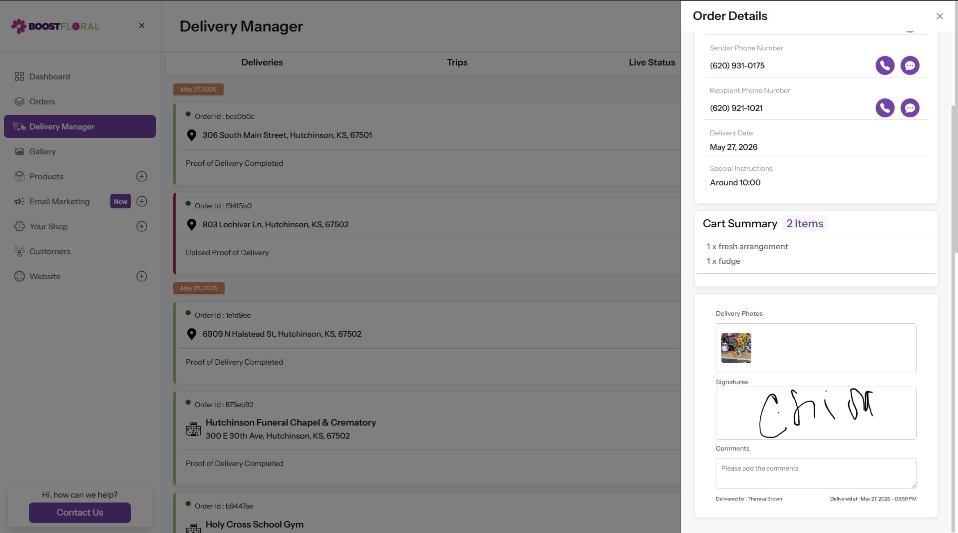 Mobile App Delivery Verification Screen Capturing Signatures and Photos
